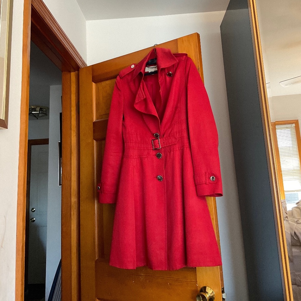 A red Karen Millen coat dress